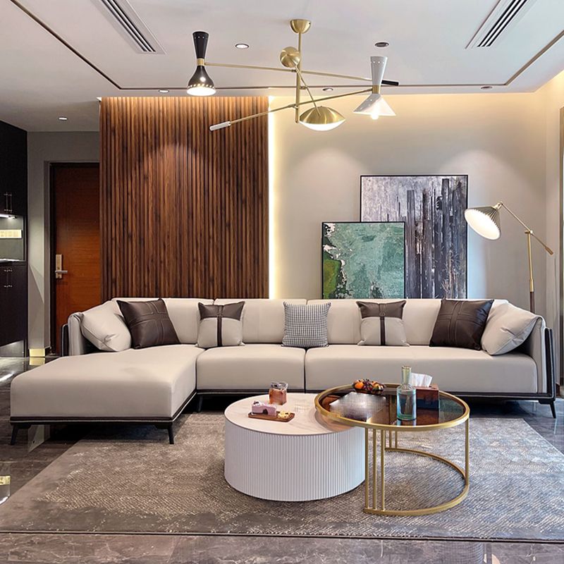 Modern Faux Leather Pillow Top Arm Sofa/Sectional Pillowed Back Cushions Clearhalo 'furn' 'furn_sectionals' 'Furniture' 'furniture_sectionals' 'kitchen' 'kitchen_sectionals' 'Living Room Furniture' 'Sectionals' 1200x1200_1adb257d-a157-46a9-ab5b-34ad35c92c22