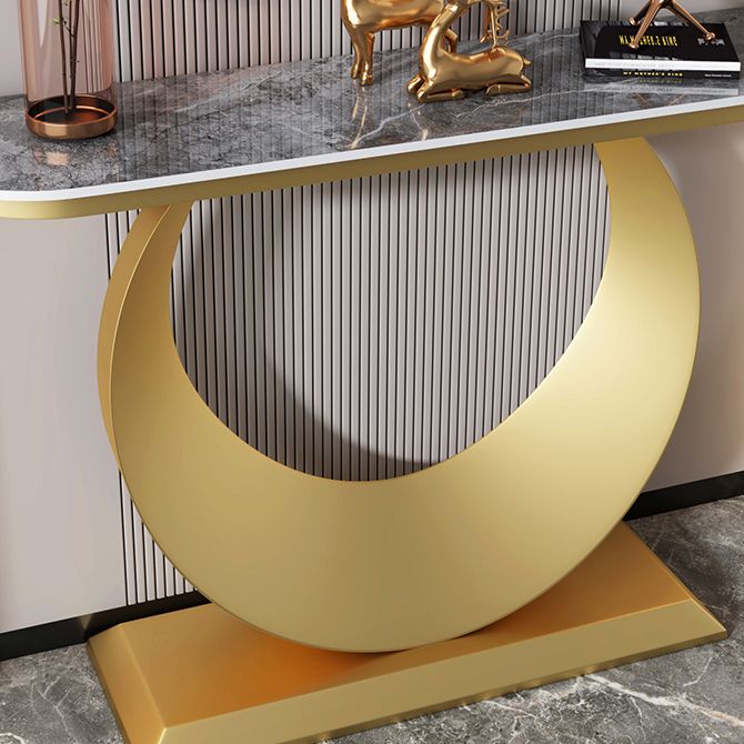Zeitgenössische Halbmondkonsole Akzenttisch Antikes Finish -Konsole -Sofa Tisch in Stein