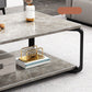 Table basse rectangulaire blanche et noire en faux marbre, base carrée à 4 pieds, style moderne