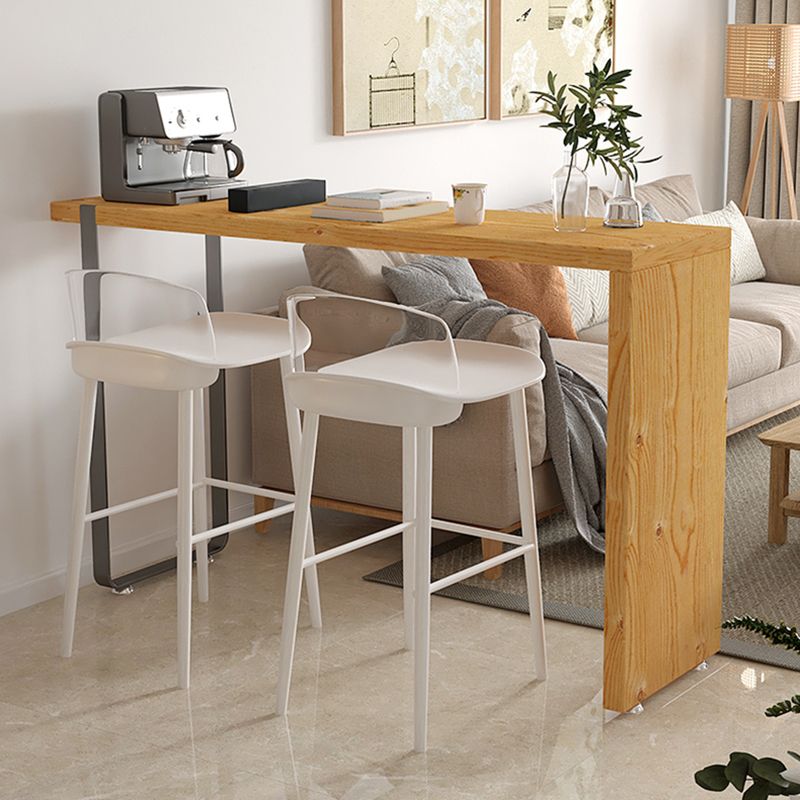 Rectangular Pine Wood Top Bar Table Modern Bistro Pub Table with Double Pedestal