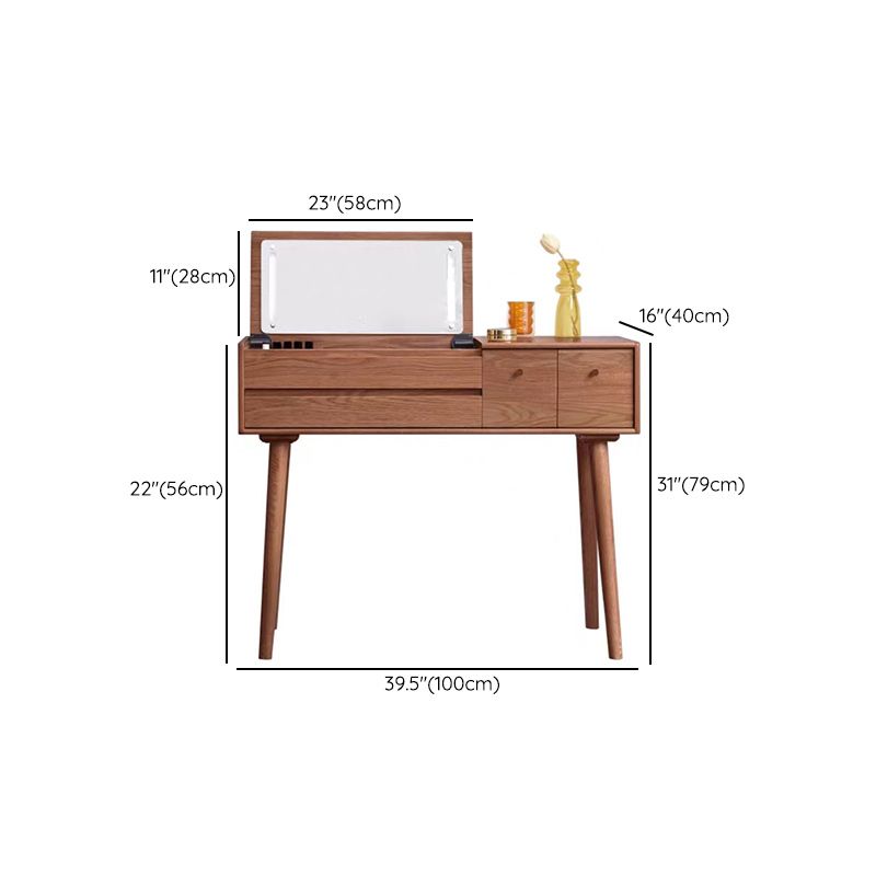 Scandinavian Dressing Table with Mirror and Drawer Solid Wood Vanity Desk