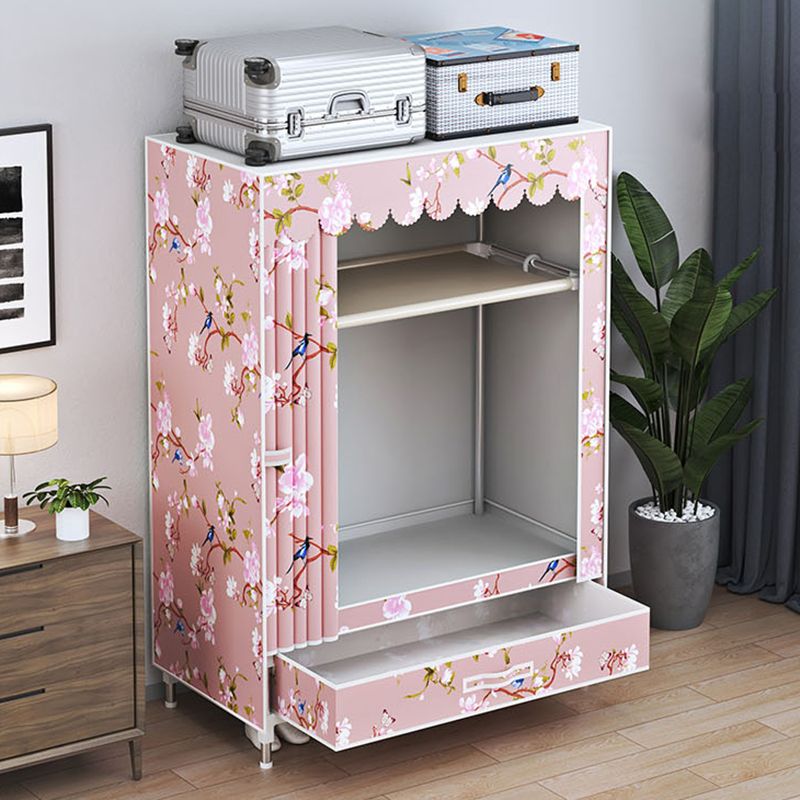 Modern Style Wardrobe Armoire Silver Steel Frame Wardrobe with Drawer Clearhalo 'Armoires & Wardrobes' 'armoires_wardrobes' 'Bedroom Furniture' 'furn' 'furn_armoires_wardrobes' 'Furniture' 1200x1200_1aee6f14-3cf8-44ed-a933-94e6474ef8e9