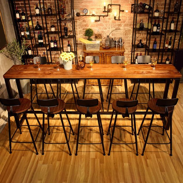 Industrial Style Bar Table Set 1/2/6/11 Pieces Solid Wood Rectangle Table and Stool Set Clearhalo 'Bar Furniture' 'furn' 'furn_home_bar_bar_sets' 'Furniture' 'Home Bars & Bar Sets' 'home_bar_bar_sets' 'Kitchen & Dining Furniture' 1200x1200_1af1dd52-1ecd-41f3-8fa1-2c3c0159470c