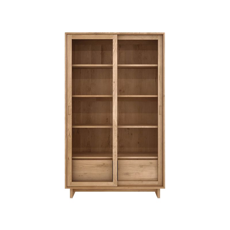 72" Tall Natural Glass Paned Accent Cabinet 2 Drawers Solid Wood Chest Clearhalo 'Cabinets & Chests' 'cabinets_chests' 'furn' 'furn_cabinets_chests' 'Furniture' 'Living Room Furniture' 1200x1200_1af31d4c-4ee2-4349-9ad3-f2248907fb37