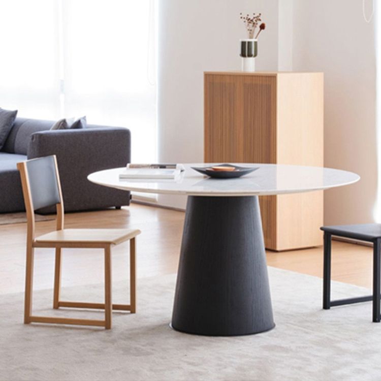 Modern Round Dining Table White Stone Tabletop with Wood Pedestal Base Clearhalo 'Dining Tables & Seating' 'Dining Tables' 'dining_table' 'furn' 'furn_dining_table' 'Furniture' 'Kitchen & Dining Furniture' 1200x1200_1af9e88c-132b-4980-9f36-3831893d21ea