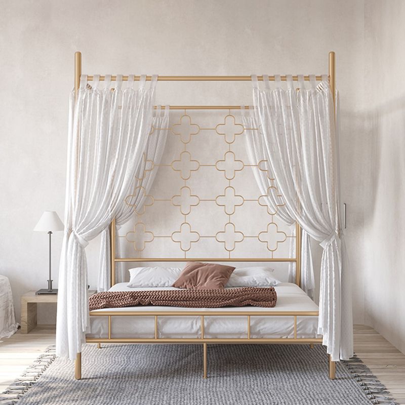 Metal Four Poster Bed con cabecera de marco abierto, cama estándar glamorosa