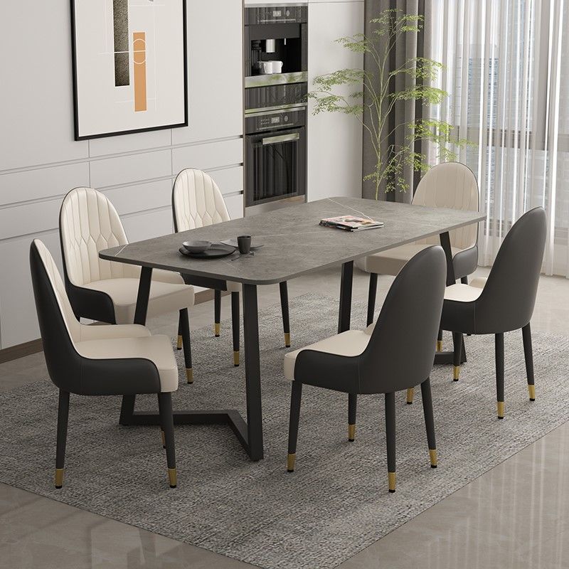 Rectangle Sintered Stone Table for Restaurant Industrial Dining Table with Double Pedestal Clearhalo 'Dining Tables & Seating' 'Dining Tables' 'dining_table' 'furn' 'furn_dining_table' 'Furniture' 'furniture_dining_table' 'Kitchen & Dining Furniture' 'kitchen' 'kitchen_dining_table' 1200x1200_1aff6b45-fd82-4387-861f-2f62ebe396f4