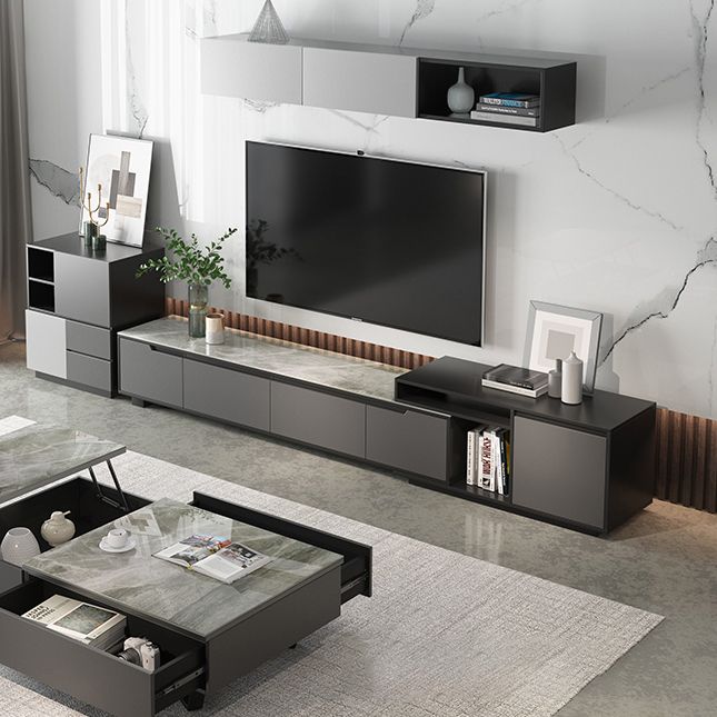 Gray TV Stand 71 /92 - Consola de TV de madera deslizante de pulgadas con cajones