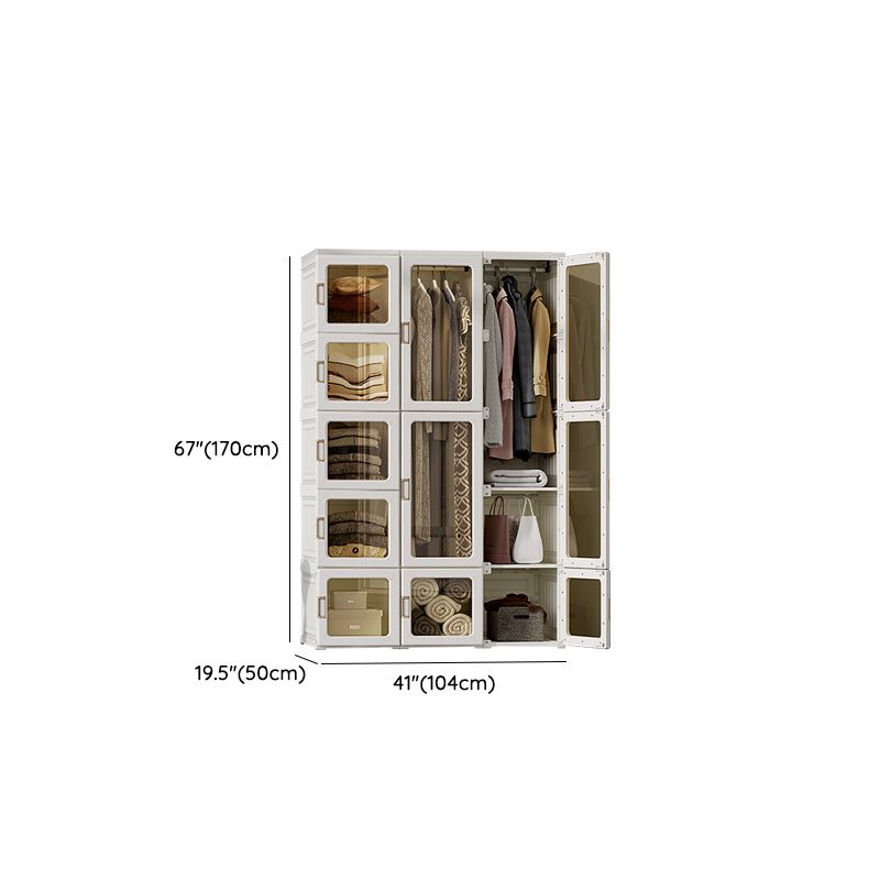 Guardaroba pieghevole di plastica autoportante contemporaneo con ripiani in bianco