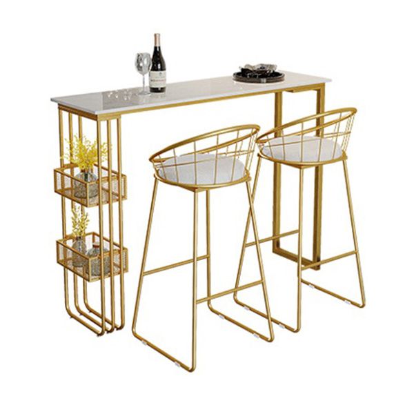White Top Bar Table with Storage Base Glam Pub Table with Gold Metal Frame Clearhalo 'Bar Furniture' 'Bar Tables' 'bar_tables' 'furn' 'furn_bar_tables' 'Furniture' 'Kitchen & Dining Furniture' 1200x1200_1b11fc65-7067-4038-96cf-152bcc11bb1a