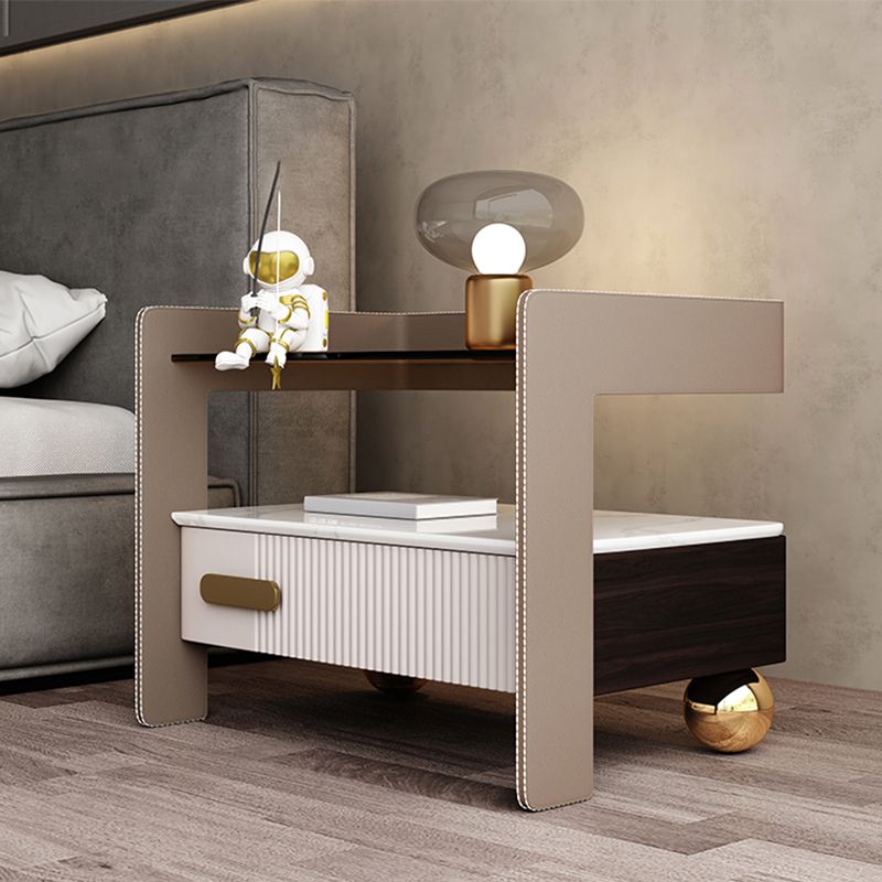 18.9 "/20.5"背の高いガラス/ストーントップナイトスタンド、モダン1/2-引き出しナイトスタンド