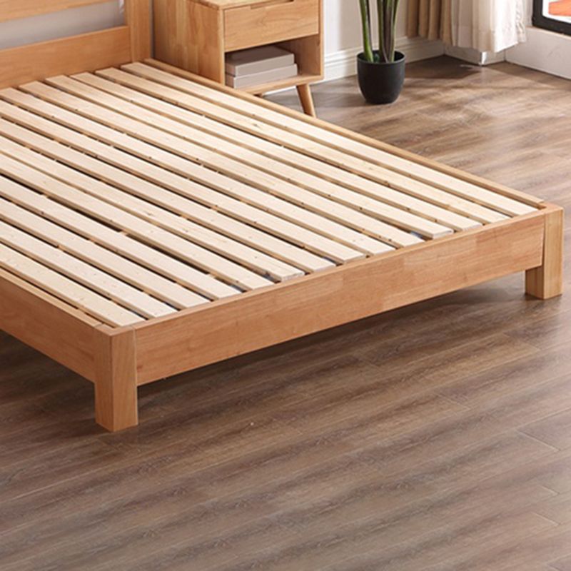 Contemporary Wood Standard Bed, Slat Rectangular Headboard Bed