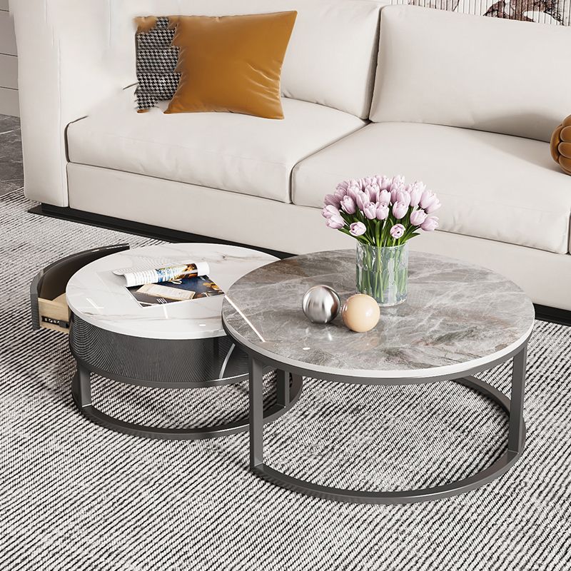 Slate Coffee Cocktail Table Round Coffee Table Set with Drawer Clearhalo 'Coffee & Accent Tables' 'Coffee Tables' 'coffee_tables' 'furn' 'furn_coffee_tables' 'Furniture' 'Living Room Furniture' 1200x1200_1b159e10-87ed-48fe-abad-694f6ef81484