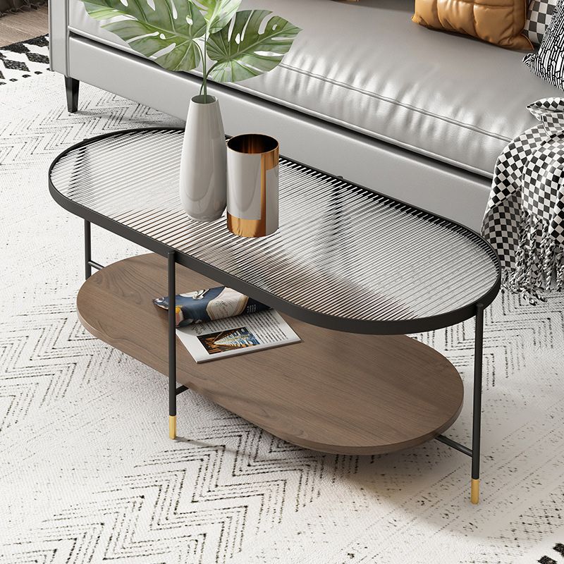 Modern 2 Piece Bunching Tables with Wooden Shelf and 4 Iron Legs Clearhalo 'Coffee & Accent Tables' 'Coffee Tables' 'coffee_tables' 'furn' 'furn_coffee_tables' 'Furniture' 'Living Room Furniture' 1200x1200_1b15ed5b-c8fb-41b4-97b1-b5f1decb5c96
