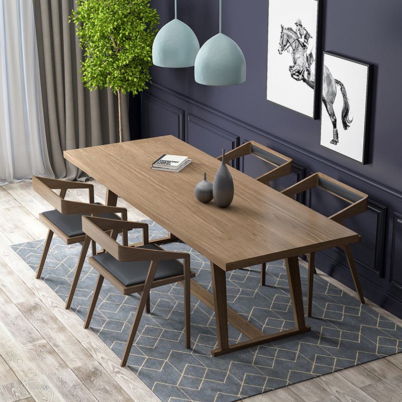Industrial 1/5/7 Pieces Dining Set Rectangle Pine Wood Dining Table Set for Cafe Clearhalo 'Dining Room Sets' 'Dining Tables & Seating' 'dining_room_set' 'furn' 'furn_dining_room_set' 'Furniture' 'Kitchen & Dining Furniture' 1200x1200_1b15f3b5-62da-47d6-aa0d-a77d64d0c064