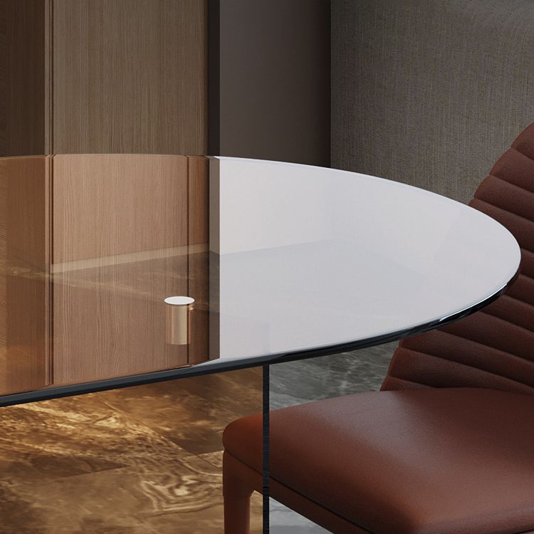 Contemporary Tempered Glass Dining Table Double Pedestal Dining Table for Dining Room Clearhalo ' dining_table' 'Dining Tables & Seating' 'Dining Tables' 'Furniture' 'furniture_dining_table' 'Kitchen & Dining Furniture' 'kitchen&dining_furn' 'kitchen' 'kitchen_dining_table' 1200x1200_1b192689-9010-430e-aceb-a9d6ffff7a8b