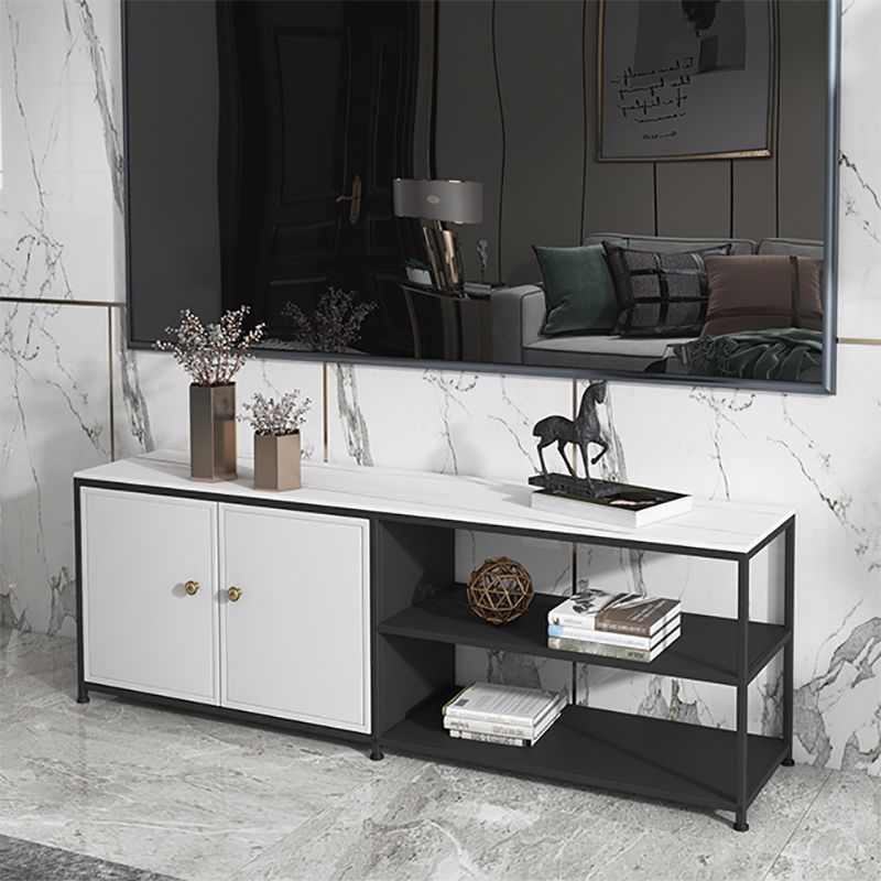 Consola de TV de piedra y metal consola contemporánea de medios de televisión