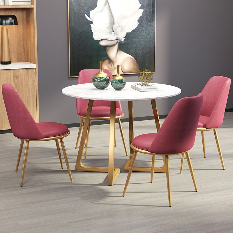 Glam Style Stone Table for Restaurant Round Table with Gold Pedestal Clearhalo 'Dining Tables & Seating' 'Dining Tables' 'dining_table' 'furn' 'furn_dining_table' 'Furniture' 'Kitchen & Dining Furniture' 1200x1200_1b1f8bdb-b9f8-4516-9e94-d2a8090d8366