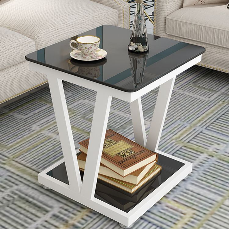Modern Metal Frame 1 Coffee Table Black/White Square Glass Top Table Clearhalo 'Coffee & Accent Tables' 'Coffee Tables' 'coffee_tables' 'furn' 'furn_coffee_tables' 'Furniture' 'furniture_coffee_tables' 'Living Room Furniture' 1200x1200_1b1fcf63-d318-49ec-8eb7-7aa6e761d389