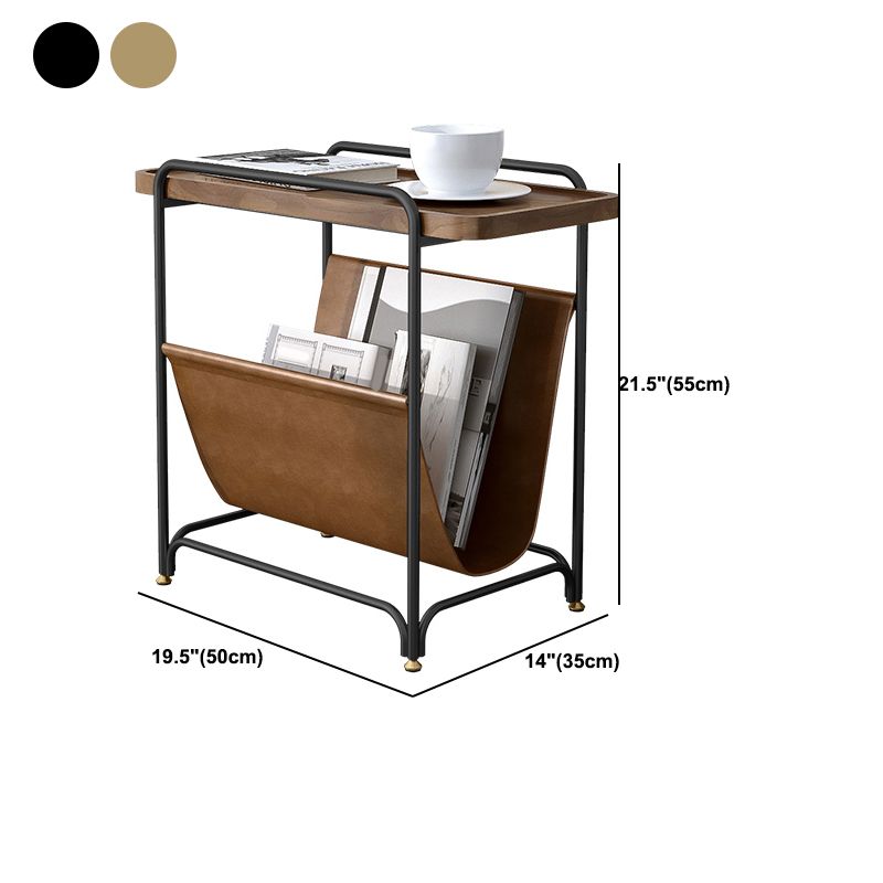Rectangle Wood Top Side Table Iron Frame End Table with Magazine Holder Clearhalo 'Coffee & Accent Tables' 'End & Side Tables' 'end_side_tables' 'furn' 'furn_end_side_tables' 'Furniture' 'Living Room Furniture' 1200x1200_1b20b613-582b-4150-a445-a3b2dbc09373