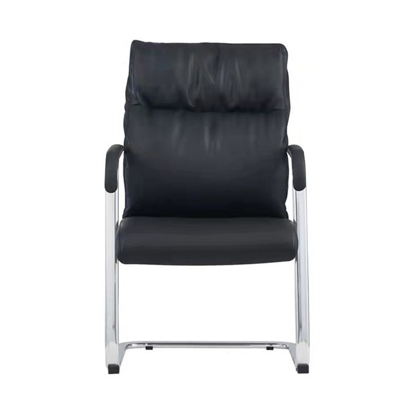 Fauteuil contemporain à accoudoirs fixes sans roues, chaise à dossier haut en cuir noir