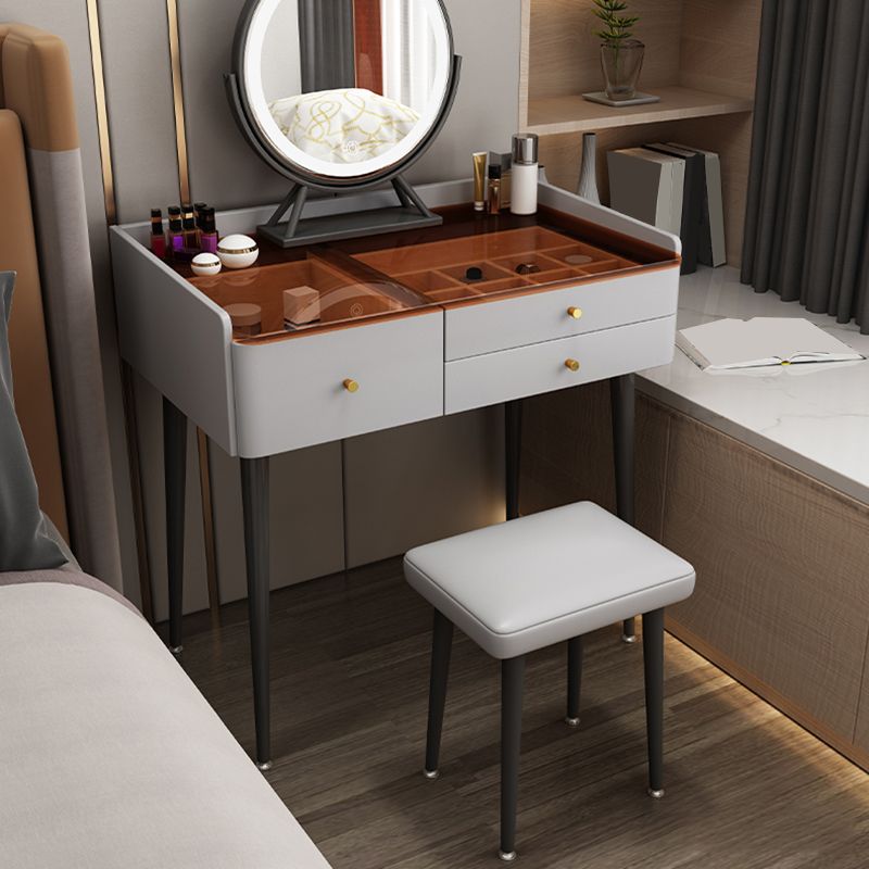 Modern Glass Top Makeup Vanity Table in Gray with Storage Drawers Clearhalo 'Bedroom Furniture' 'furn' 'furn_makeup_vanities' 'Furniture' 'Makeup Vanities' 'makeup_vanities' 1200x1200_1b264d04-45da-4549-8af7-4c8d8f5dc86a