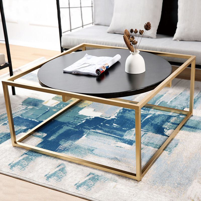 Metal Frame Base Coffee Table Round Wood Cocktail Table in Gold Clearhalo 'Coffee & Accent Tables' 'Coffee Tables' 'coffee_tables' 'furn' 'furn_coffee_tables' 'Furniture' 'Living Room Furniture' 1200x1200_1b285b44-e8ca-47a1-a63e-2d487c8ed1f4