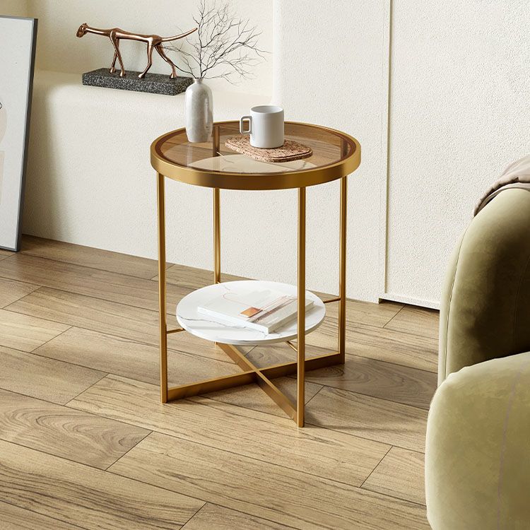 21.65 "背の高い鉄の十字形の脚エンドテーブルラウンドガラス上部テーブル