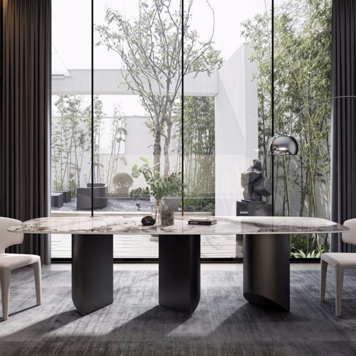 Modern Sintered Stone Rectangle Dining Set Standard Height Black Legs Home Use Dining Set Clearhalo 'Dining Room Sets' 'Dining Tables & Seating' 'dining_room_set' 'furn' 'furn_dining_room_set' 'Furniture' 'furniture_dining_room_set' 'Kitchen & Dining Furniture' 'kitchen&dining_furn' 'kitchen' 1200x1200_1b2cf825-0f5d-4ecd-80bb-9e5cf2665c67