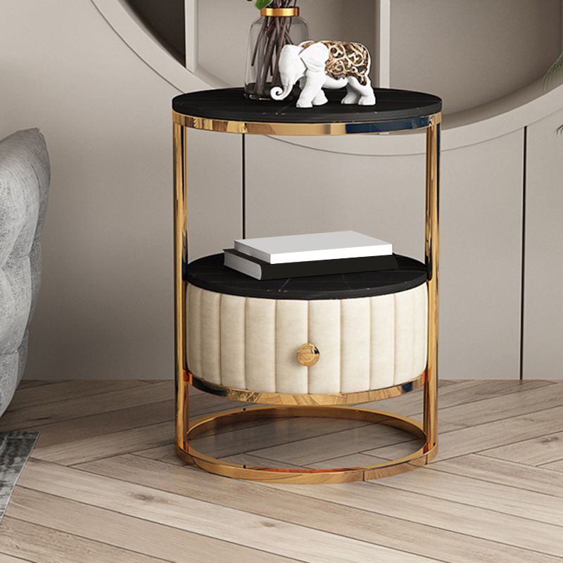 23.6" Tall Modern Slate Round Side Table Steel Frame End Table with Storage