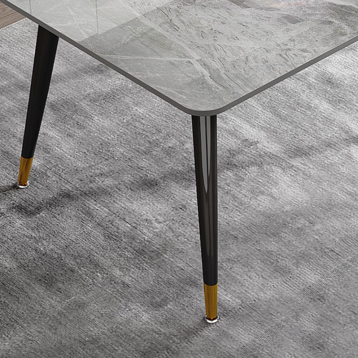 Mesa de comedor de metal con 4 patas, mesa de comedor rectangular con tapa de piedra para comedor