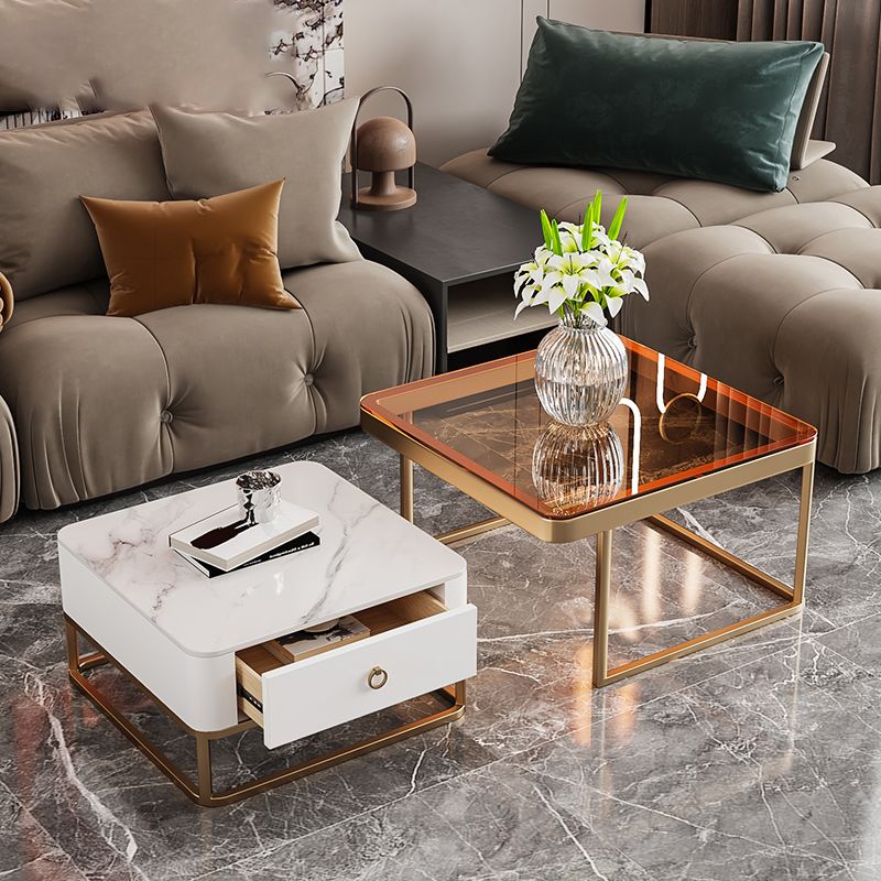 Slate Square End Table Frame Modern Coffee Table with Drawer Clearhalo 'Coffee & Accent Tables' 'Coffee Tables' 'coffee_tables' 'furn' 'furn_coffee_tables' 'Furniture' 'Living Room Furniture' 1200x1200_1b342ee3-0411-41e3-bcec-53a4f89901c6