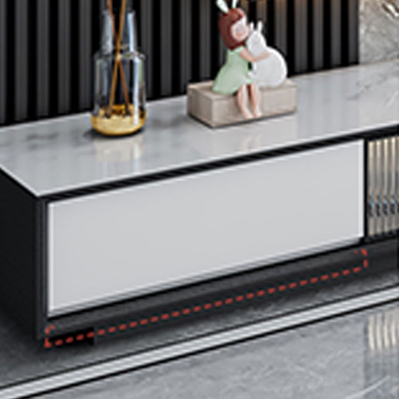 Stone Modern TV Stand Black Enclosed Storage TV Console with Drawers