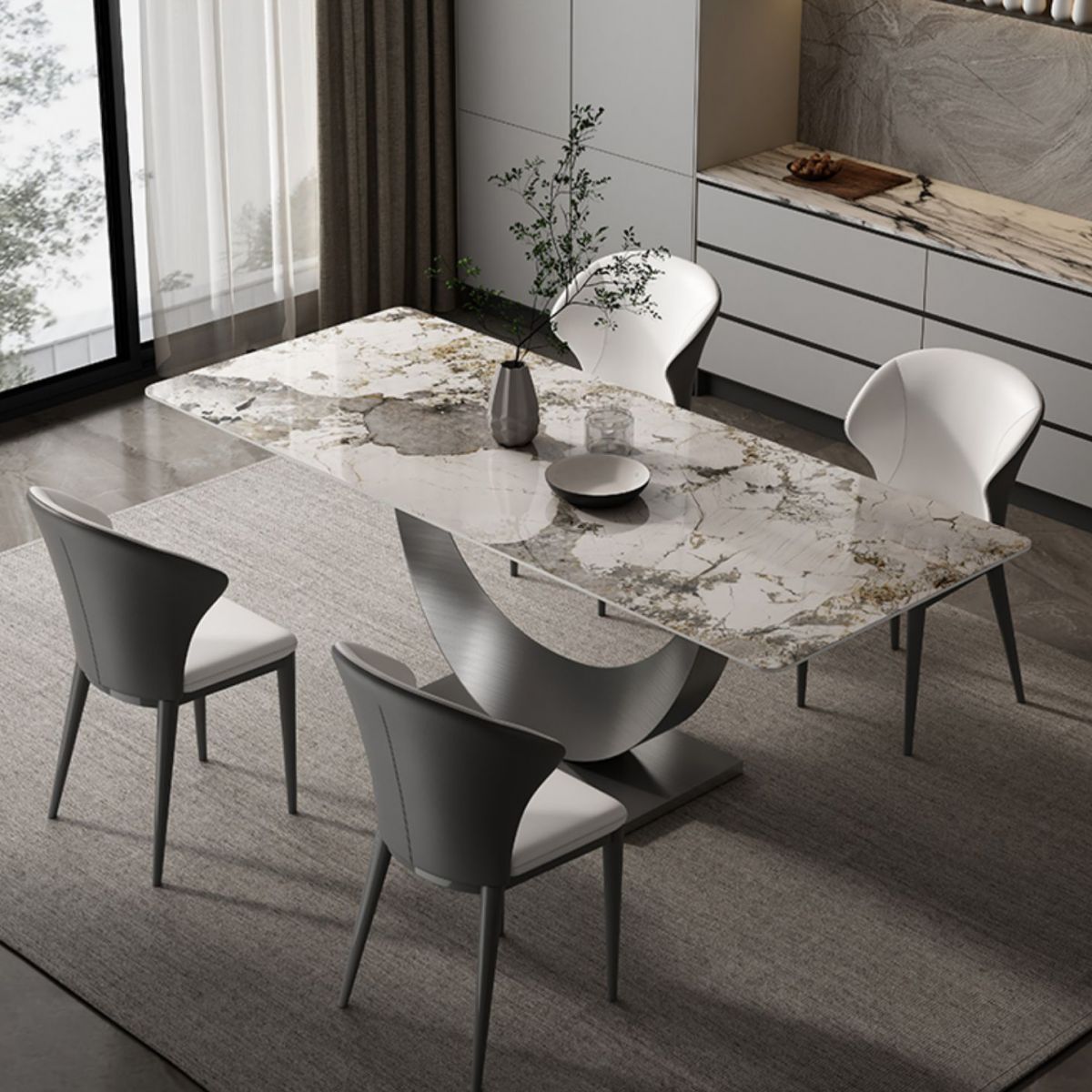 Designer Style Sintered Stone Dining Set Rectangle 1/4/5/7 Pieces Dining Table Set Clearhalo 'Dining Room Sets' 'Dining Tables & Seating' 'dining_room_set' 'furn' 'furn_dining_room_set' 'Furniture' 'furniture_dining_room_set' 'Kitchen & Dining Furniture' 1200x1200_1b490535-4fc5-4cd5-ab26-752b0e1c900e