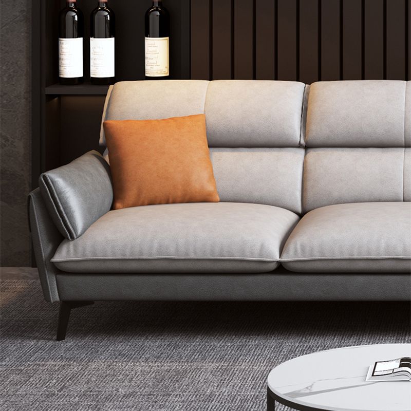 Contemporary Faux Leather Square Arm Sofa Sewn Pillow Back Sfa