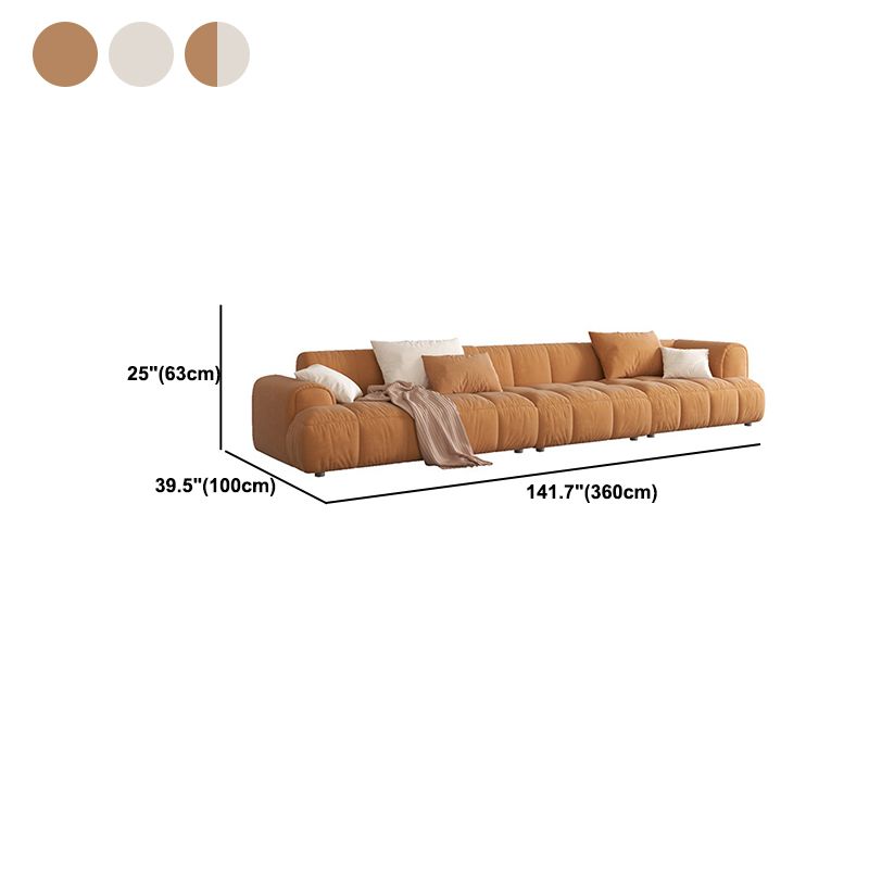 Recessed Arm Sofa & Chaise Orange/beige Velvet Sofa - 24.8" H