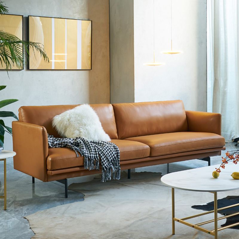 Modern Style Square Armrest Sponge Seat Filled with Leather & Leather Orange Sofa Clearhalo 'furn' 'furn_sofas' 'Furniture' 'furniture_sofas' 'kitchen' 'kitchen_sofas' 'Living Room Furniture' 'Sofa' 'sofas' 1200x1200_1b4b3b4c-dae6-4bd9-8cfb-3639216671fc