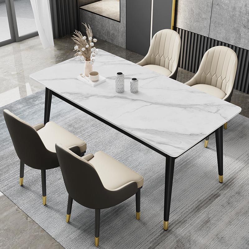 長方形の石のトップダイニングテーブルモダンな黒い4脚ダイニングテーブルリビングルームのためのダイニングテーブル