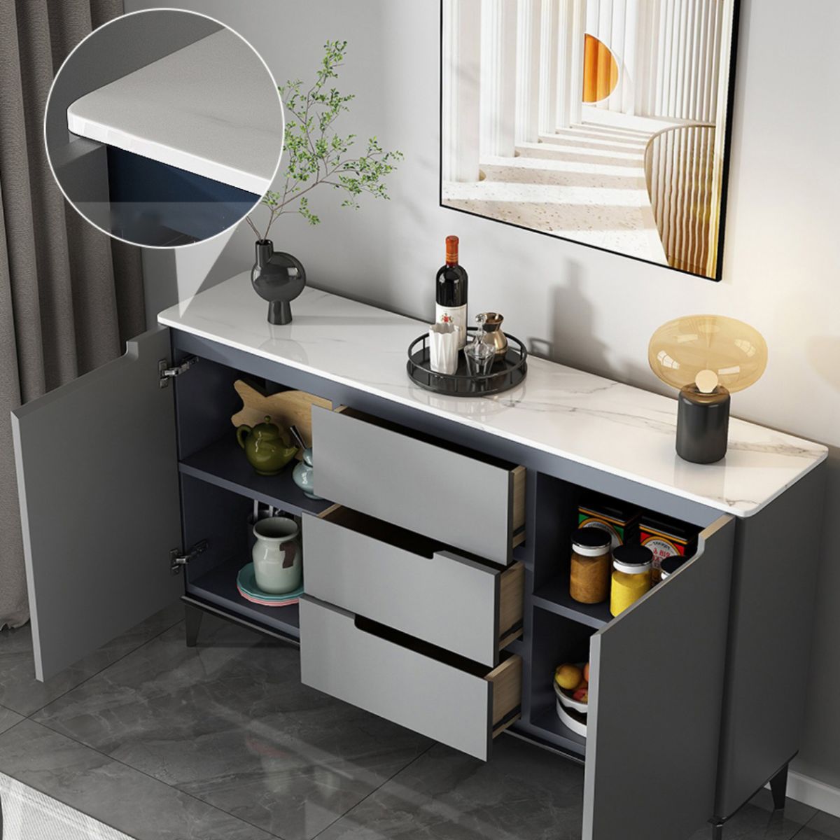 Sideboard glam sideboard in pietra sinterizzata con 2 porte per soggiorno