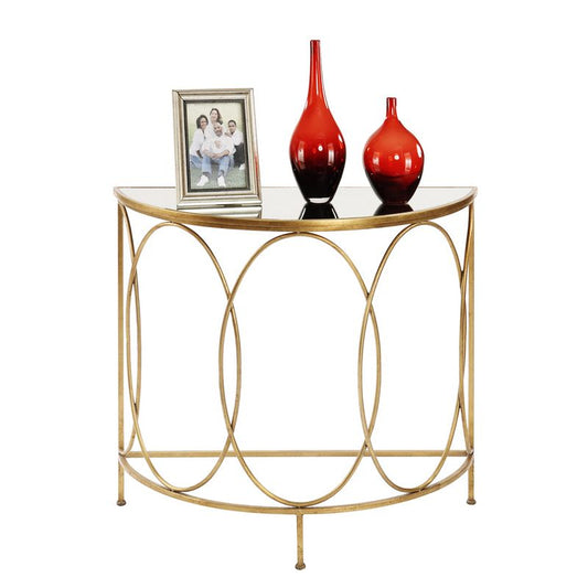 Modern Half Moon Console Table Stone Console Sofa Table in Gold and White Clearhalo 'Console Tables' 'console_tables' 'Entry & Mudroom Furniture' 'furn' 'furn_console_tables' 'Furniture' 1200x1200_1b529cac-84ce-4df7-a71b-d9b941dabf84