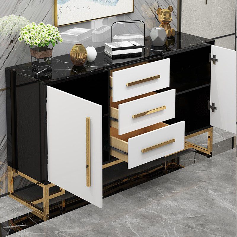 Glam Style Buffet Sideboard Stone Top Server with Door and Drawer Clearhalo 'buffet_sideboard' 'Buffets & Sideboards' 'furn' 'furn_buffet_sideboard' 'Furniture' 'Kitchen & Dining Furniture' 1200x1200_1b5d8d7b-5658-4e49-bcaf-800030972d84