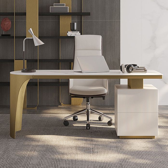 Glam Office Desk Peninsula Schreibtisch mit Chrommetallbasis
