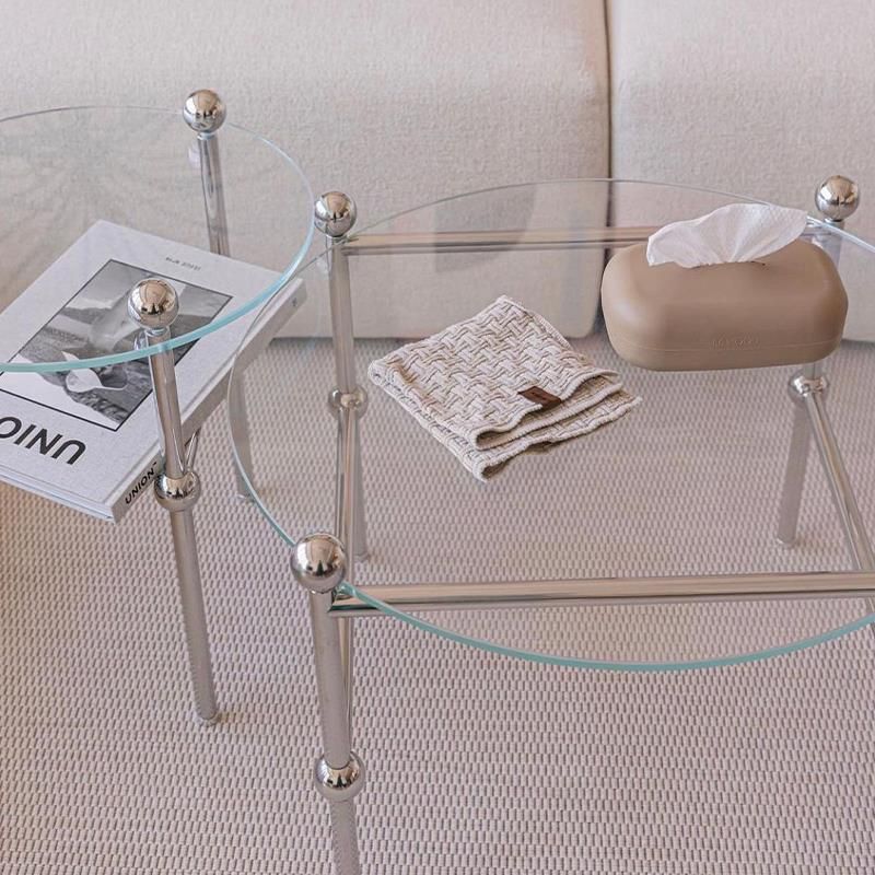 Contemporary Round Coffee Table with Glass Top and Steel Legs in Clear Clearhalo 'Coffee & Accent Tables' 'Coffee Tables' 'coffee_tables' 'furn' 'furn_coffee_tables' 'Furniture' 'Living Room Furniture' 1200x1200_1b606f4a-b3c6-4d6d-a7cc-a29ceeb9a418