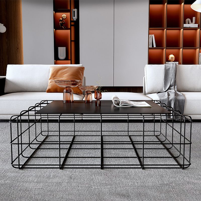 Frame Geometric Coffee Table Mid Century Black Finish Iron Cocktail Table