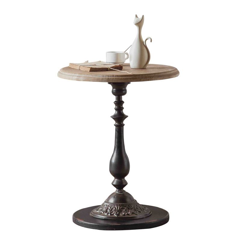 Mesa de centro individual con pedestal de metal redondo de madera maciza francesa