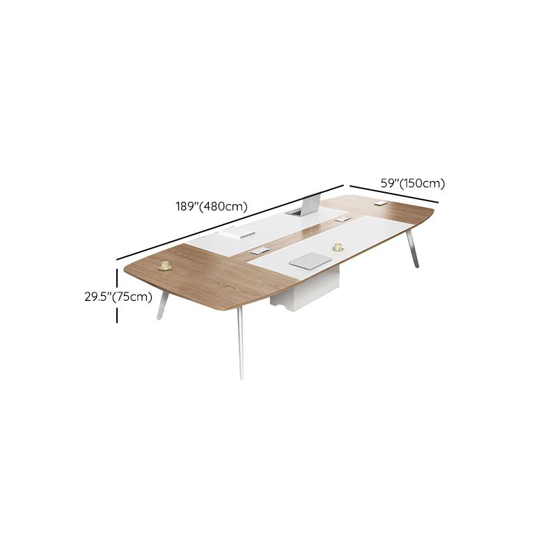 Artificial Wood Writing Desk Curved Industrial Office Desk in White and Natural Clearhalo 'furn' 'furn_office_desk' 'Furniture' 'Office Desks' 'Office Furniture' 'office_desk' 1200x1200_1b652591-82da-4690-8320-14b050e17fb2