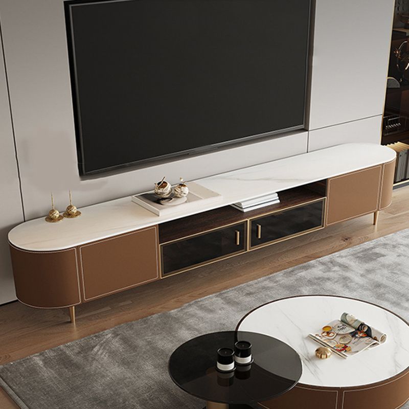 Wooden TV Stand Console Brown Modern Style TV Cabinet with Doors