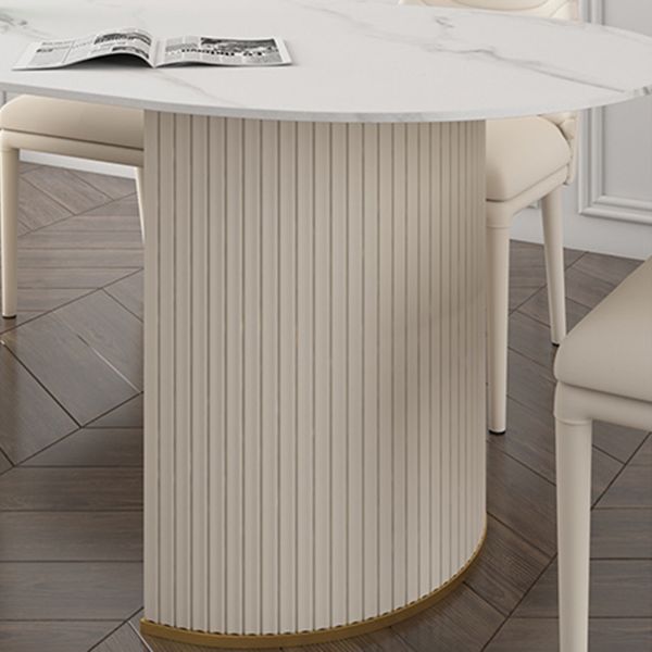 Oval Sintered Stone White Tone Dining Table Simplicity Double Pedestal Table for Dining Room Clearhalo ' dining_table' 'Dining Tables & Seating' 'Dining Tables' 'Furniture' 'furniture_dining_table' 'Kitchen & Dining Furniture' 'kitchen&dining_furn' 'kitchen' 'kitchen_dining_table' 1200x1200_1b65a6a2-a3a1-4b24-9f9e-1c6fb5b5b4dc