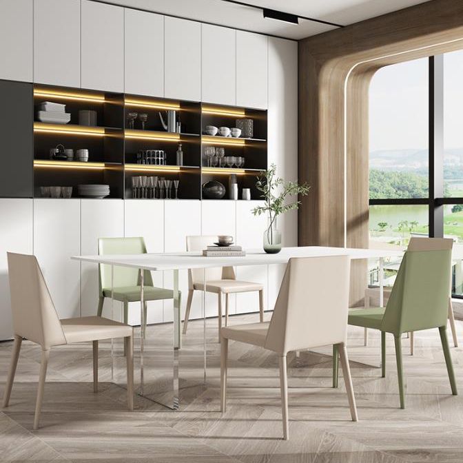 Rectangular Stone White-gray Dining Table Modern Furniture with Acrylic Double Pedestal