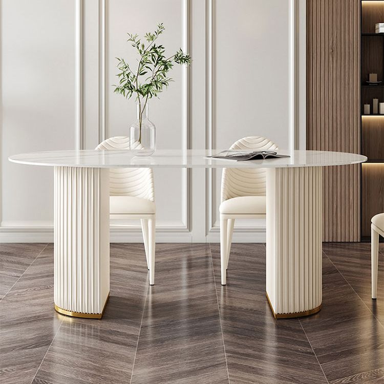 Oval Sintered Stone Top Dining Table Modern Table in White with Double Pedestal Clearhalo ' dining_table' 'Dining Tables & Seating' 'Dining Tables' 'furn' 'furn_dining_table' 'Furniture' 'furniture_dining_table' 'Kitchen & Dining Furniture' 'kitchen&dining_furn' 'kitchen' 'kitchen_dining_table' 1200x1200_1b6d70ae-de13-4c68-8f9b-87a3a34b524d